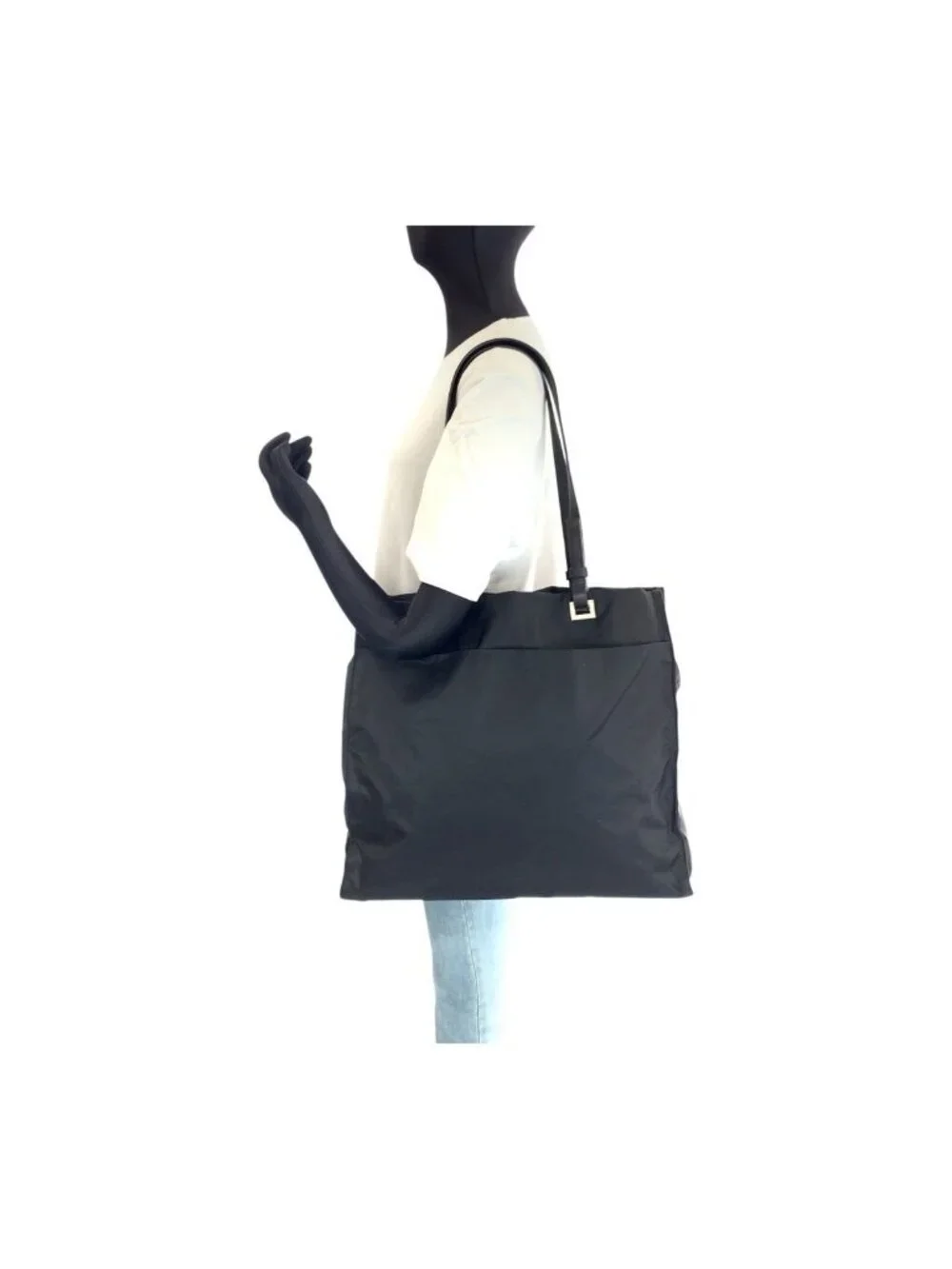 Prada Tessuto Black Silver Nylon Leather Tote Shoulder
